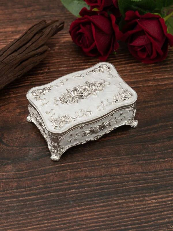 1pc Zinc Alloy Jewelry Box, Vintage Design Jewelry Storage Box For Home, Gift For Valentine's Day Multicolor