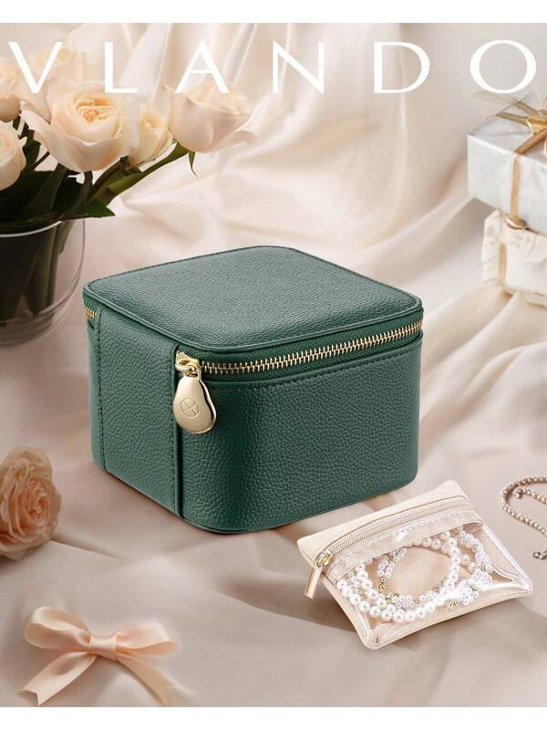 Vlando Travel Jewelry Box, Small Jewelry Bag With 6/12 Velvet Zipper Pockets, PU Leather Jewelry Organizer Case, Christmas Gift Or Birthday Gift For Women Girl, Best Valentine's Day Gift For Her Army Green