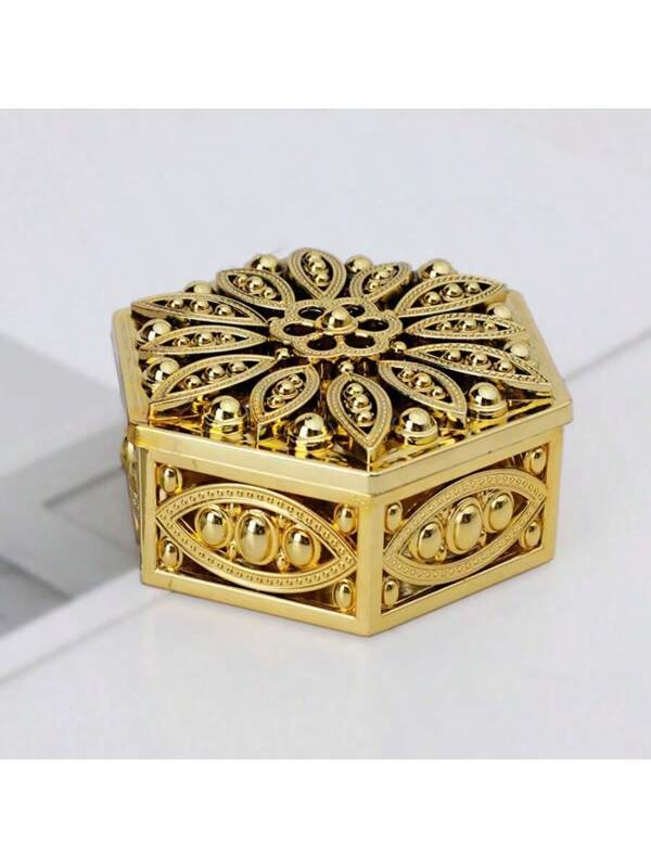 Hexagonal Hollow Gold Jewelry Storage Box Necklace & Jewellery Organizer Case Gold