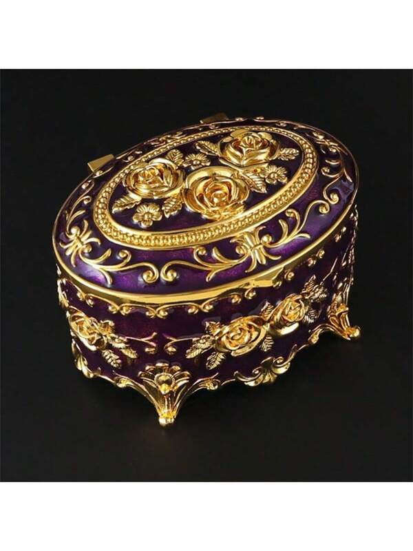 1pc Elegant Rose Enamel Jewelry Box - Metal Organizer For Earrings, Rings, Necklaces - Decorative Vintage Home Display Cabinet Rose Jewelry Box Series