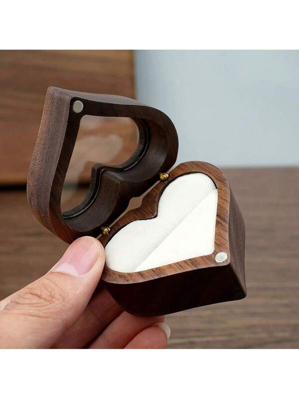 1Pc Wooden Jewelry Box Heart Shape Ring Display Box Engagement Wedding Couples Ring Storage Holder Multicolor