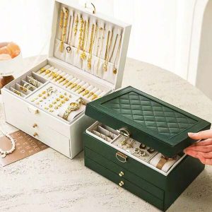 1pc Lockable Jewelry Box With Multiple Layers And Drawers, PU Leather, For Rings, Earrings, Bracelets, Necklaces, Elegant Gift Box, Portable And Durable Solution To Organize And Store Jewelry, Ideal Gift For Friends And Loved Ones, Lockable Double-Layer Jewelry Organizer For Storage Of Earrings, Rings, Watches, Bracelets, And Other Accessories, Ideal For Festive Gifts Multicolor