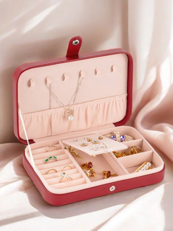 1pc Large Capacity Jewelry Organizer Box (21*14.5*4.5CM), Minimalist Leather Jewelry Box, Portable Solid Color Rectangle-Shaped Jewelry Storage Box, Suitable For Storing Necklaces, Rings, Earrings, Etc. Can Be Used As A Gift For Mother, Girlfriend, Lover, Or Best Friend On Holidays Or Birthdays. Also Great For Business Travel Red