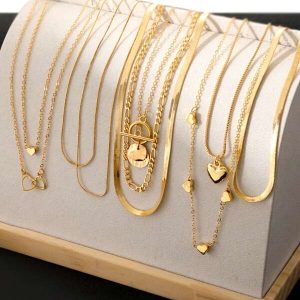 10/9/8pcs Stylish, Minimalist, Elegant Vintage Delicate Necklace Set With Pearls, Rhinestones, Stars, Moon, Hollow Geometric Shapes, Snake Chain Necklaces, Suitable For Holidays, Parties, Gifts, Daily Wear Yellow Gold