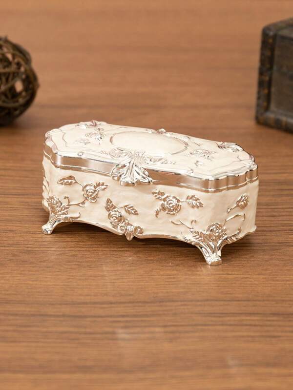 Metal Creative European Retro Jewelry Box Small Silver-Plated Hand-Painted High-End Rose Jewelry Storage Box Swab Box Valentines Day Gift Multicolor