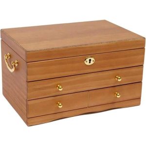 3 Tier Vintage Jewelry Box, Wooden Jewelry Box With Lock & Mirro,Pull-Out Drawers For Jewelries, Jewellery Wood Organizer For Women, Watches, Necklace, Ring, Storage Box Wood