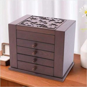 5 Layers 4 Drawers Vintage Jewelry Storage Box Wooden Jewelry Organizer Case Multicolor