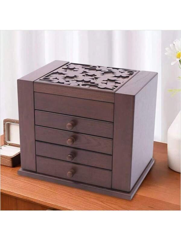 5 Layers 4 Drawers Vintage Jewelry Storage Box Wooden Jewelry Organizer Case Multicolor