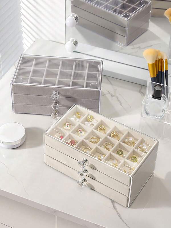 1pc 3-Layer 18-Grid Jewelry Storage Box, Jewelry Box, Jewelry Case, Transparent Plastic And Velvet Drawer Storage Box For Rings, Necklaces, Bracelets, Earrings And Pendants, Elegant Transparent Display Stand, Luxury 3-Tier Jewelry Organizer With Crystal Knob - Spacious Earring, Necklace And Finger Storage Space - Premium Tabletop Box With Aesthetic And Secure Compartments, Acrylic Jewelry Box, Multi-Layer Earring Ring Storage Case, Drawer-Style Necklace And Bracelet Jewelry Box, Moisture-Proof Christmas, Thanksgiving, New Year, Valentine's Day Gift, Jewelry Storage Drawer Box, Earring Storage Container, Portable Plastic Storage Unit For Desk, Vanity, Office, Bedroom, Bathroom Room Decor Home Decor Fall Decor Bedroom Decor Multicolor