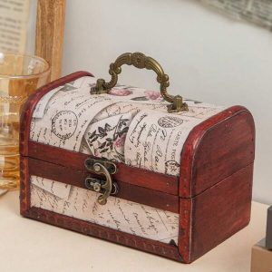 1pc Wooden Jewelry Box, Vintage Design Jewelry Storage  Box For Home Beige