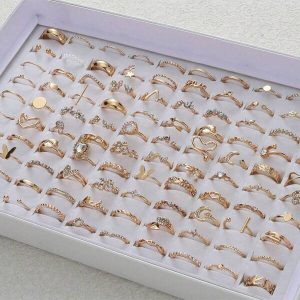 45pcs Set Elegant Alloy Rings With Pearls & Faux Gemstones - Versatile & Fashionable, Suitable For Daily Wear And Parties By Women Gold