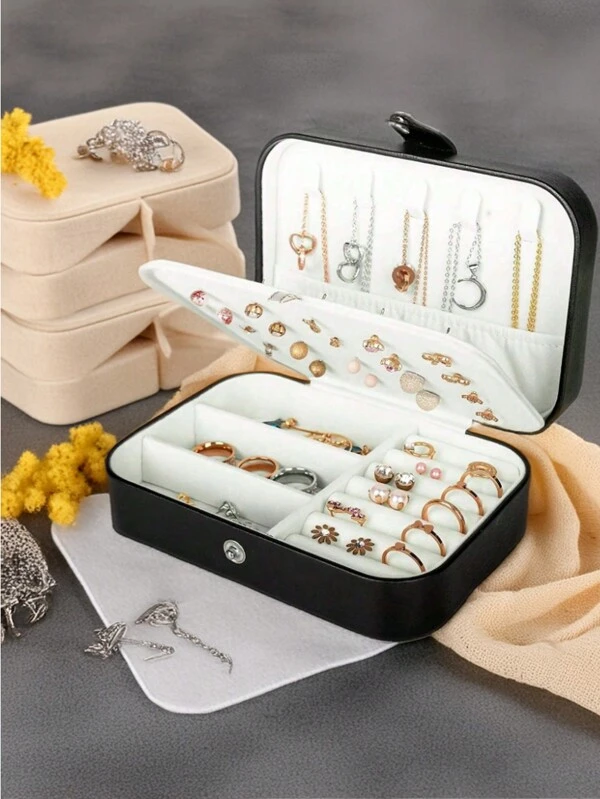 1pc Double Layer Jewelry Box, Large Capacity Jewelry Storage Box, Jewelry Display Tray, Necklace Ring Earring Accessory Organizer Box, White Simple Compartment Jewelry Display Stand With Dust-Proof & Anti-Oxidation Function, Compact & Portable Jewelry Case, Suitable For Earrings Necklaces Rings, Travel Jewelry Organizer, Small Jewelry Box For Rings Earrings, Great For Women Girls Girlfriend Christmas Halloween New Year Gifts Black