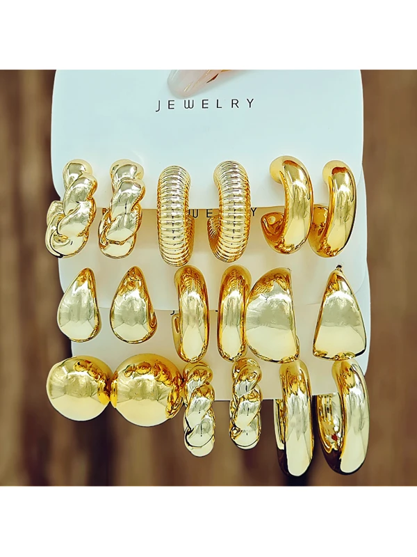 2-18pcs/Set Trendy European And American Style Gold Water Drop Acrylic Resin C-Shaped Hoop Earring Set CCB