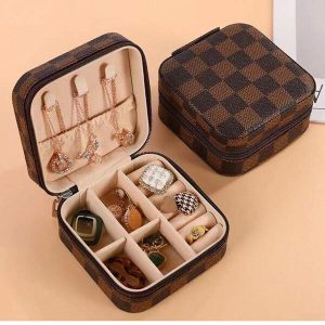 Jewelry Storage Box, PU Leather Large Capacity Travel Jewelry Box For Ring Bracelet Earrings, Portable Jewelry Box For Necklace Ring, Zipper Jewelry Case For Women/Girls, Jewelry Organizer For Gift Packaging One Size