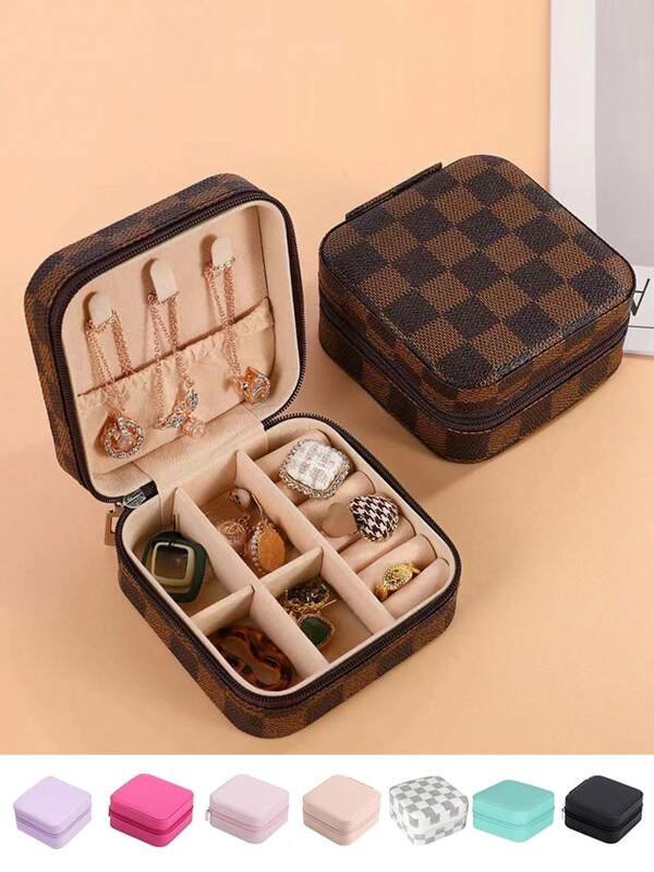 Jewelry Storage Box, PU Leather Large Capacity Travel Jewelry Box For Ring Bracelet Earrings, Portable Jewelry Box For Necklace Ring, Zipper Jewelry Case For Women/Girls, Jewelry Organizer For Gift Packaging One Size