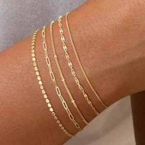 5pcs Elegant Gold Plated Stackable Bracelets, Minimalist Delicate & Cute Jewelry For Women Gold 5-pack