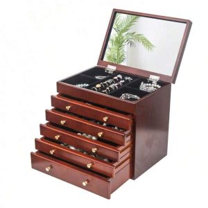 Large Jewelry Organizer, Premium Wooden Jewelry Box Organizer For Women, Wooden Storage Box 6 Layers Case With 5 Drawers, Brown Brown