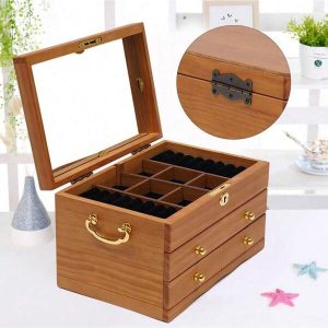 SHZICMY 3 Layers Large Wooden Box W/ Safe Lock Retro Jewelry Storage Organizer Wood