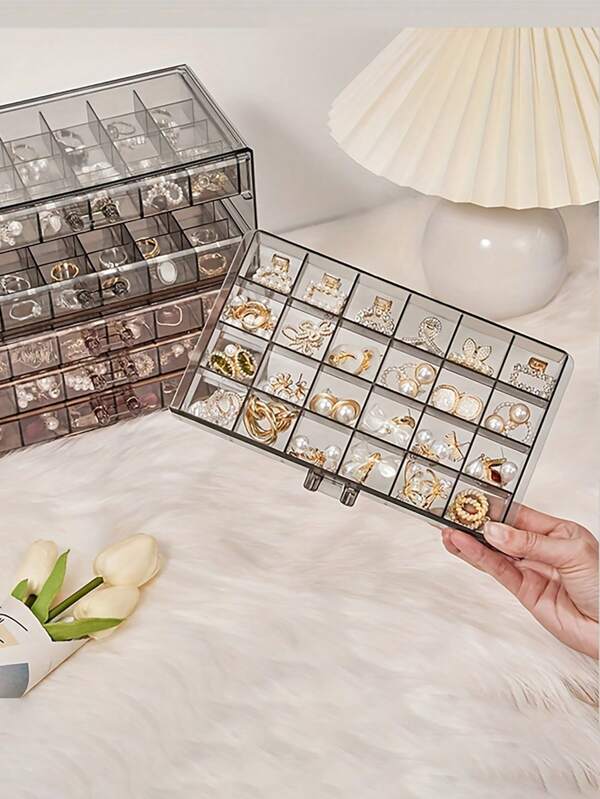 1 Large 3-Layer Transparent Plastic Jewelry Storage Box - A Spacious 72 Grid Drawer Style Storage Box With A Protective Cover That Can Hold Earrings, Necklaces, Bracelets, Handicrafts, Beads, Etc. Multicolor