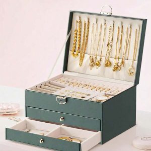 1pc Diamond Pattern Multi-Layer Large Capacity Drawer Style Lockable Jewelry Box For Necklace, Earrings Storage. Perfect Gift For Valentine'S Day, Mother'S Day Jewelry Box