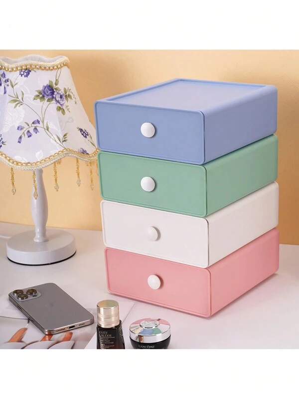 1pc Drawer Style Organizer Box, Mini Desktop Storage Box Suitable For Makeup Storage, Vanity And Bathroom, Display Box For Student Dorm, Skincare, Jewelry And Office Supplies Multicolor